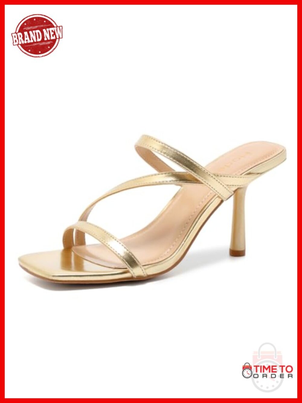 Kitten Heels Open Toe Strappy Sandals 3 Inch Faux Leather Slip On Heels